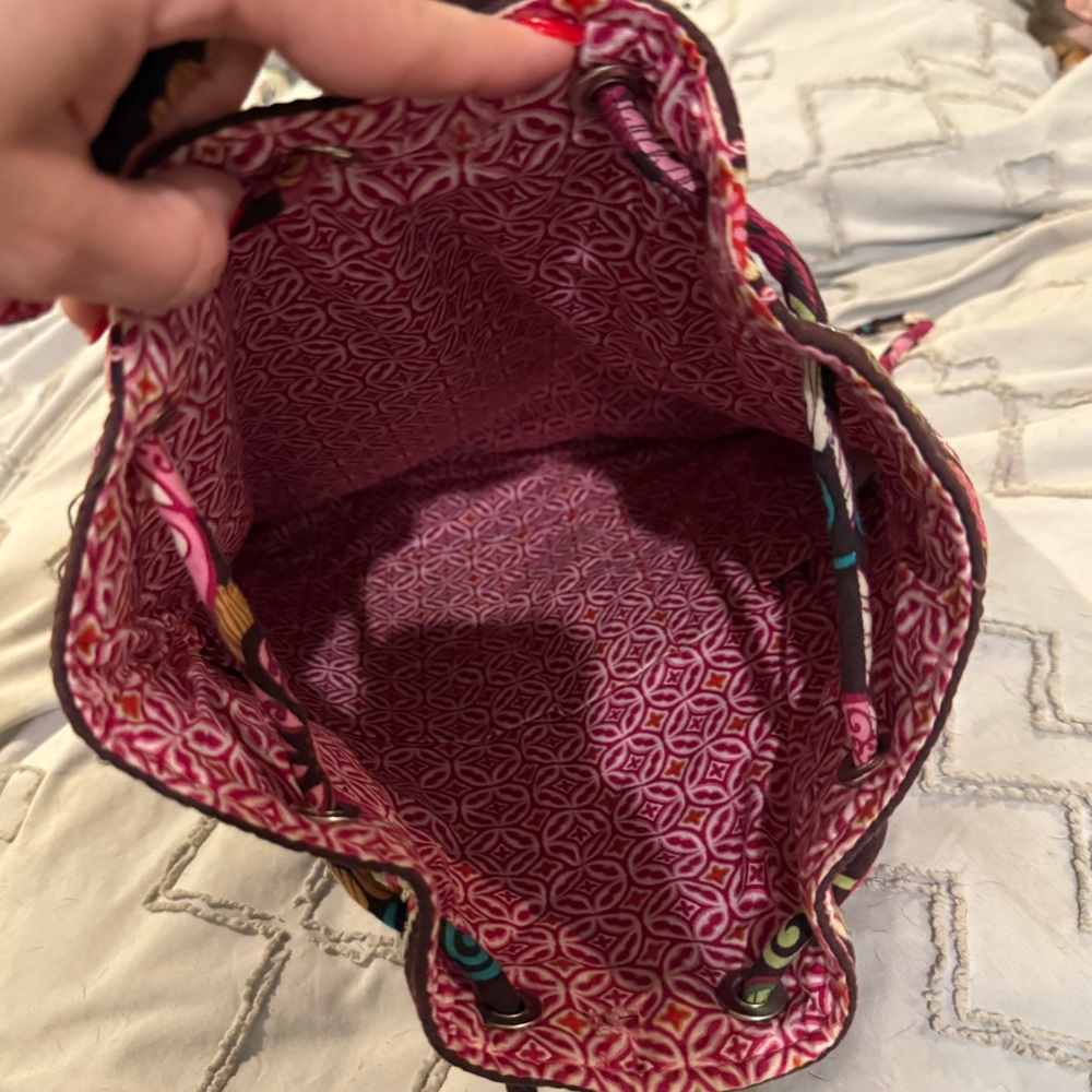 Vera Bradley Backpack Mod Floral Print Drawstring Close Brown & Pink Retired Bag - Picture 4 of 4